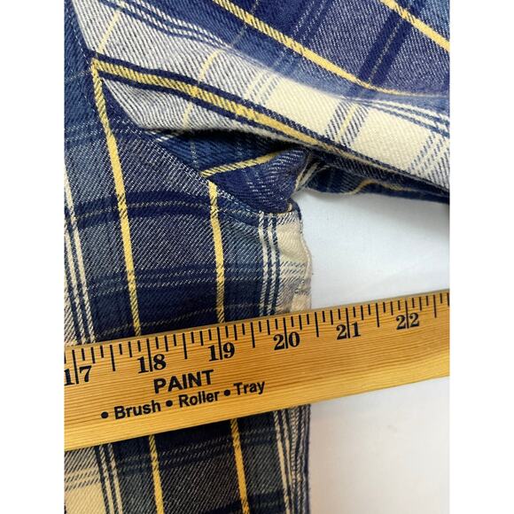 J. Crew Men’s Large Blue Yellow Plaid Slim Fit Flannel Long Sleeve Button Shirt - Picture 5 of 7
